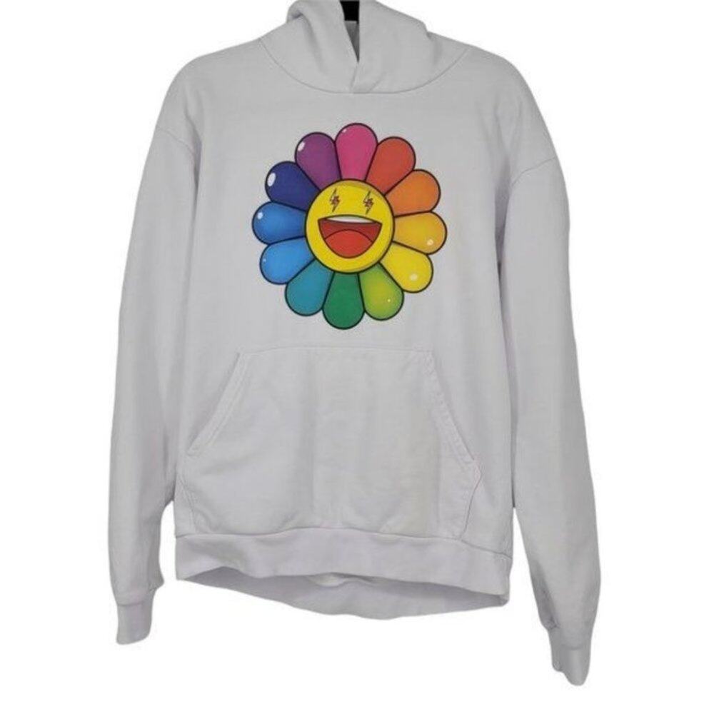 J Balvin x Takashi Murakami Rainbow Flower Hoodie Sweatshirt Size Small